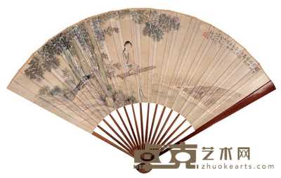 潘振镛 1888年作 新月横琴 成扇 